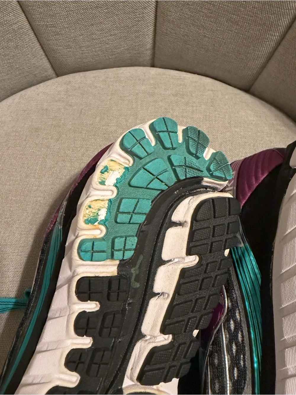 Women’s Brooks Ghost 9 Black Running Shoes with Teal Laces and Purple Accents